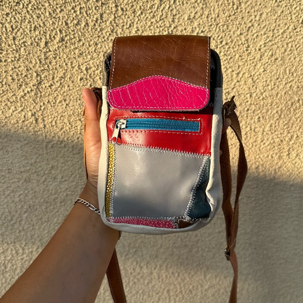 Stylish Leather Patchwork Mini Crossbody Utility … - image 3